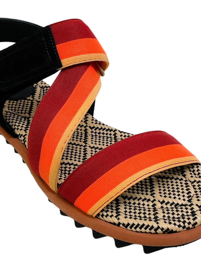 Dries Van Noten Orange / Rust Suede And Striped Canvas Sandals